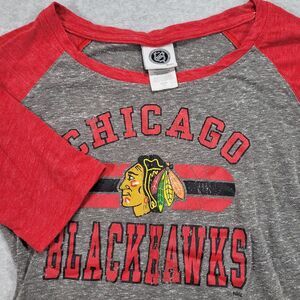 Chicago Blackhawks Gray 3/4 Sleeve Shirt Juniors Medium 7/9 Knights Apparel‎